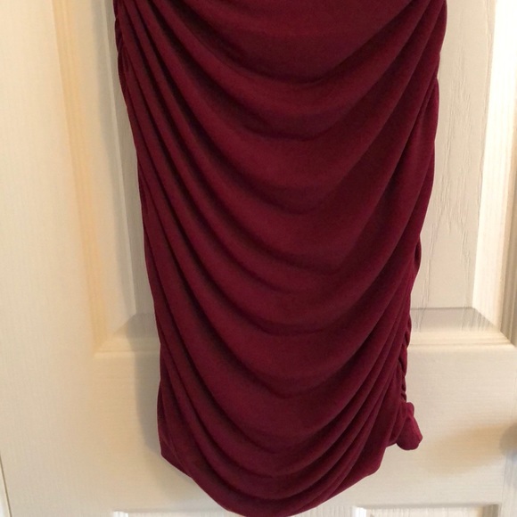 Deep Red Rauched Dress-Draped String Back - Picture 2 of 4